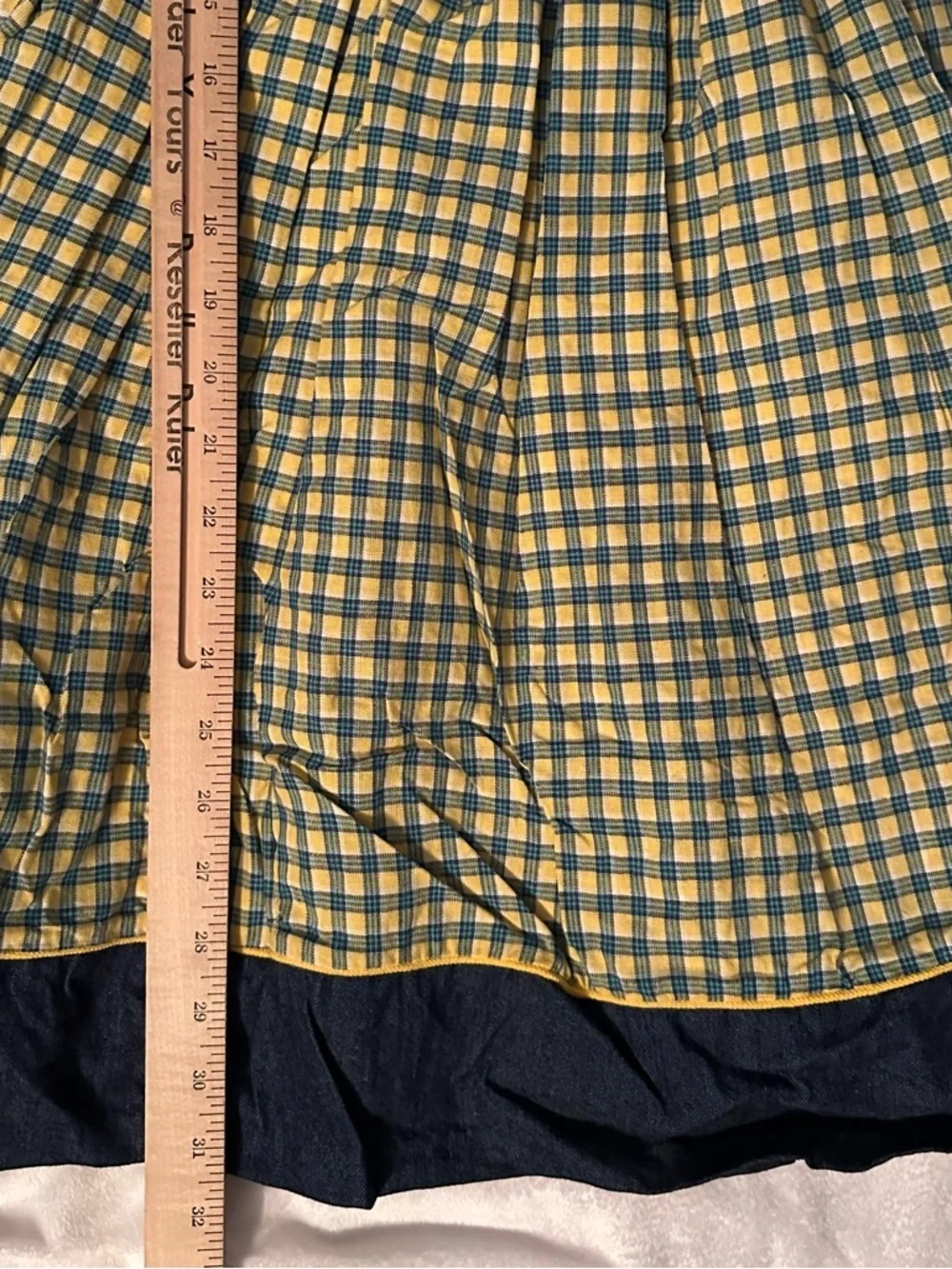 Vintage Narci Stell Colombia Gingham Prairie Dress Headband Girls 10 Blue Yellow